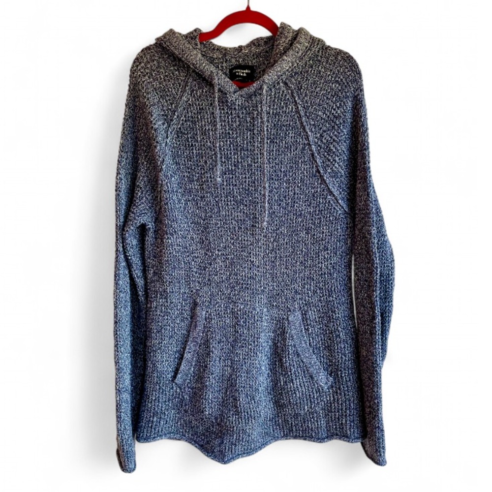 Abercrombie & Fitch Women's 100% Cotton Heather Blue Knit Hoodie Sweater Size L